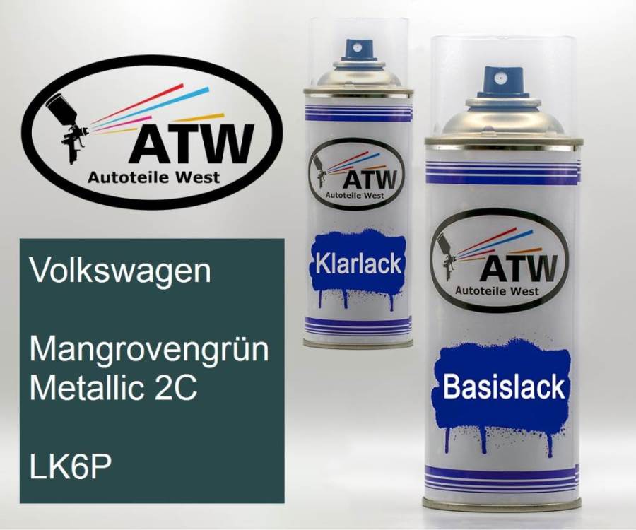 Volkswagen, Mangrovengrün Metallic 2C, LK6P: 400ml Sprühdose + 400ml Klarlack - Set, von ATW Autoteile West.